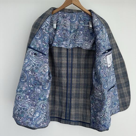 Robert Graham Sport Coat Mens 46R Wool Silk Plaid Slim Fit Blazer Jacket Preppy - Picture 10 of 16